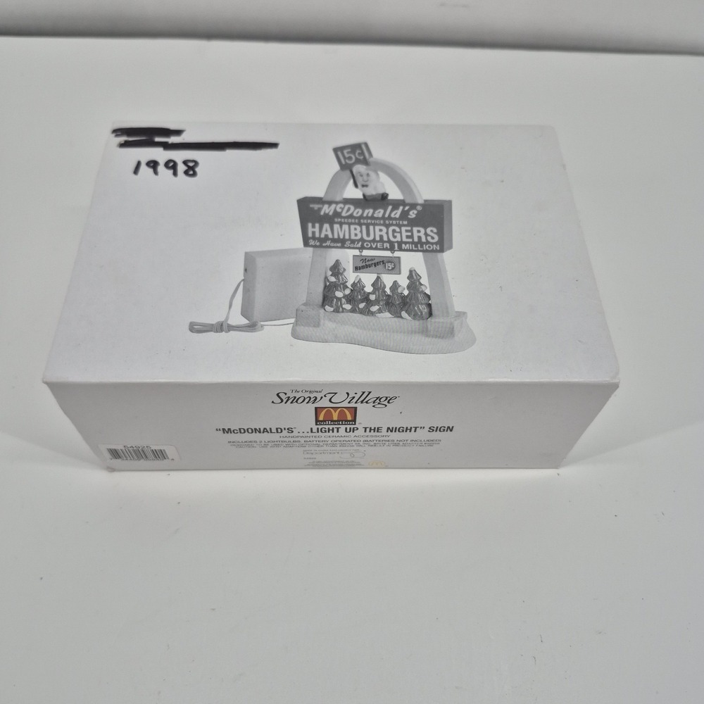 Department 56 Original Snow Village 54925 "McDonalds Light Up The Night" Sign